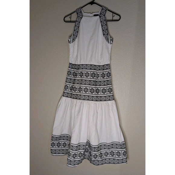 Ann Taylor Halter Dress Womens Small Size 4 Embroidered White Black Floral - Picture 1 of 9
